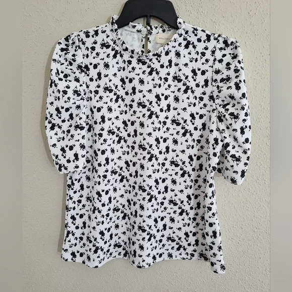 Melloday Women's blouse white and black floral printed Size M - Picture 1 of 6